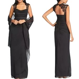 💐XSCAPE Formal Black Dress/Gown W/Lace & Chiffon